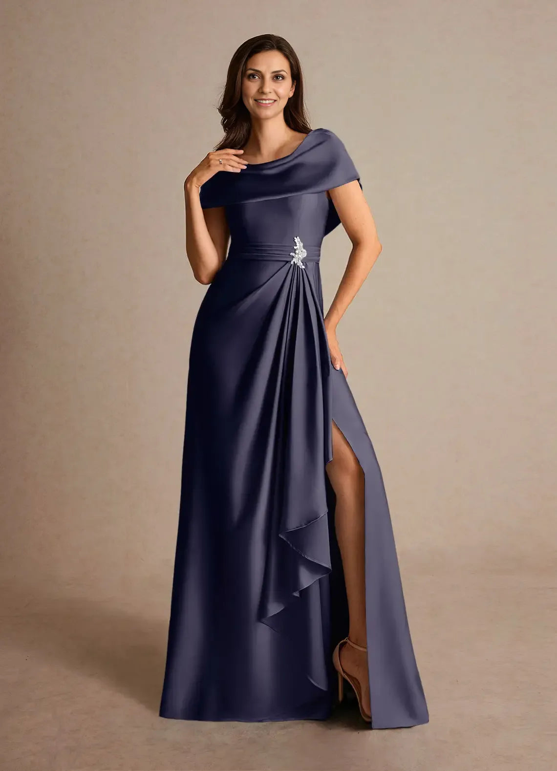 Weitese Dress Dusty Sage A-Line Pleated Satin Maxi Dress Fashion Cap Sleeves Cowl Back Mother of the Bride Dress