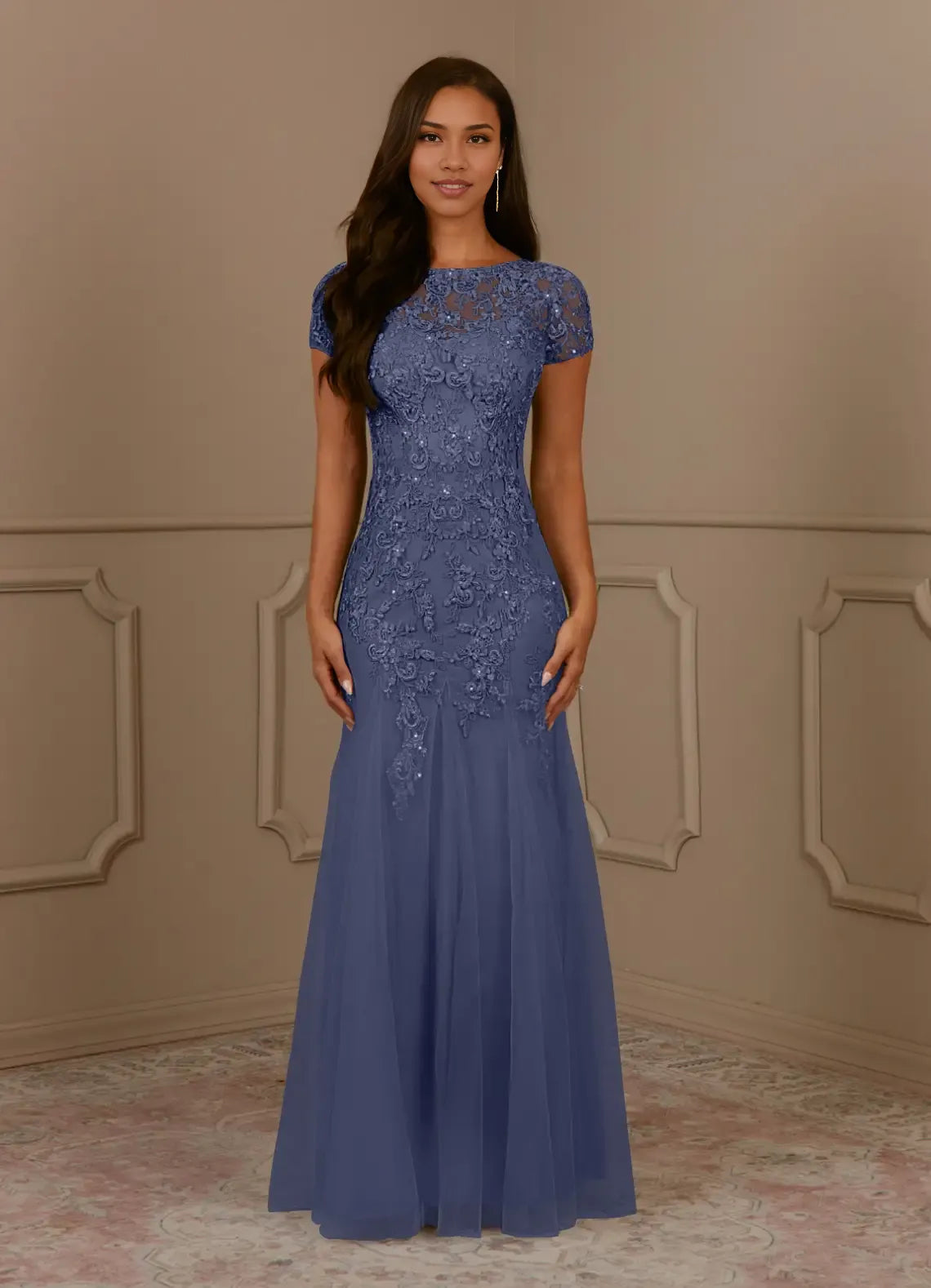 Weitese Dress Mermaid Scoop Sequins Vintage Lace Tulle Mother of the Groom Dresses Elegant Cap Sleeves Beaded Evening Dress