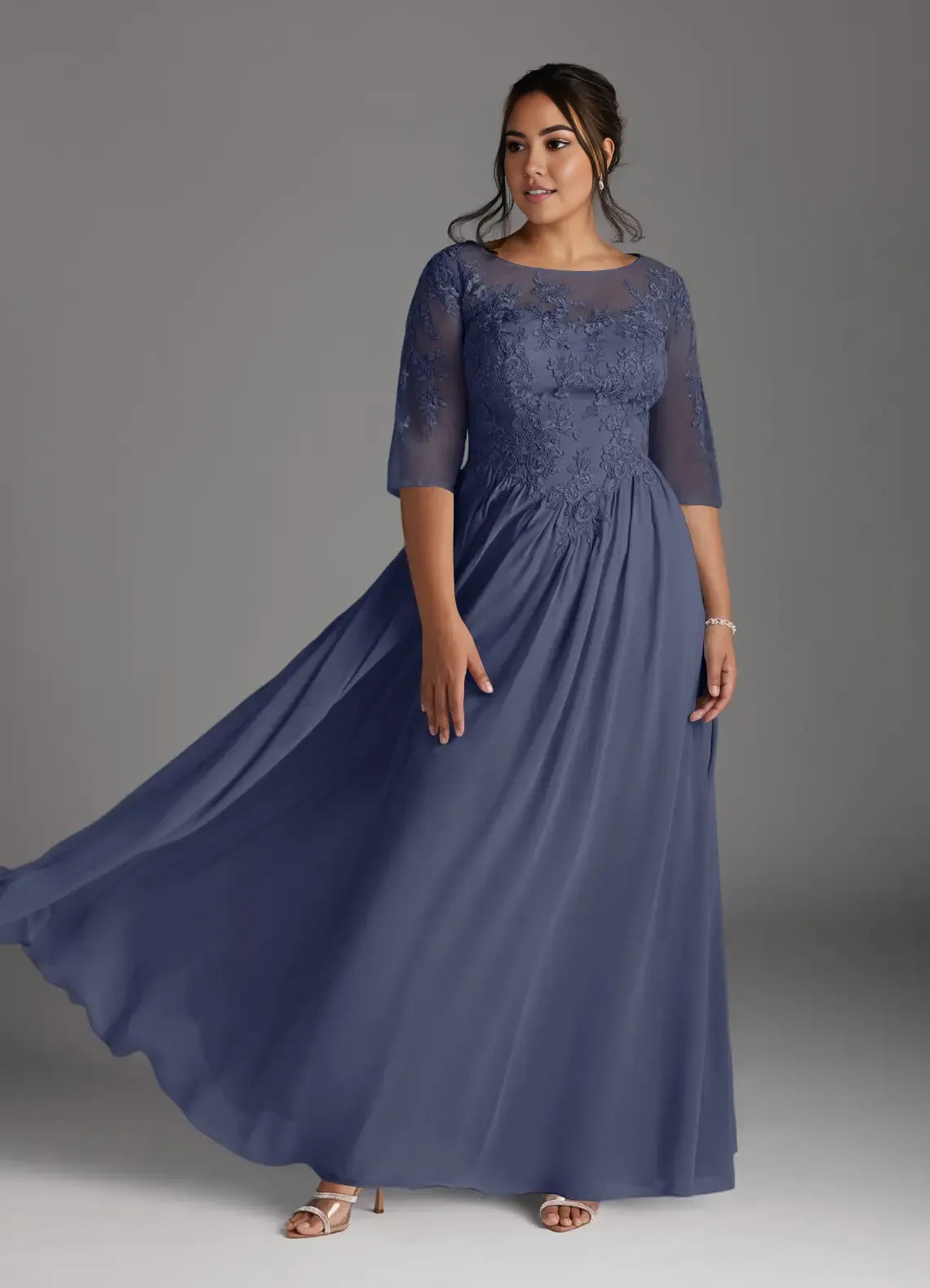 Robe Weitese prune décolleté en dentelle mousseline de soie trapèze mère de la mariée robe de soirée mode manches trois-quarts dos fermeture éclair grande taille robes mère du marié 