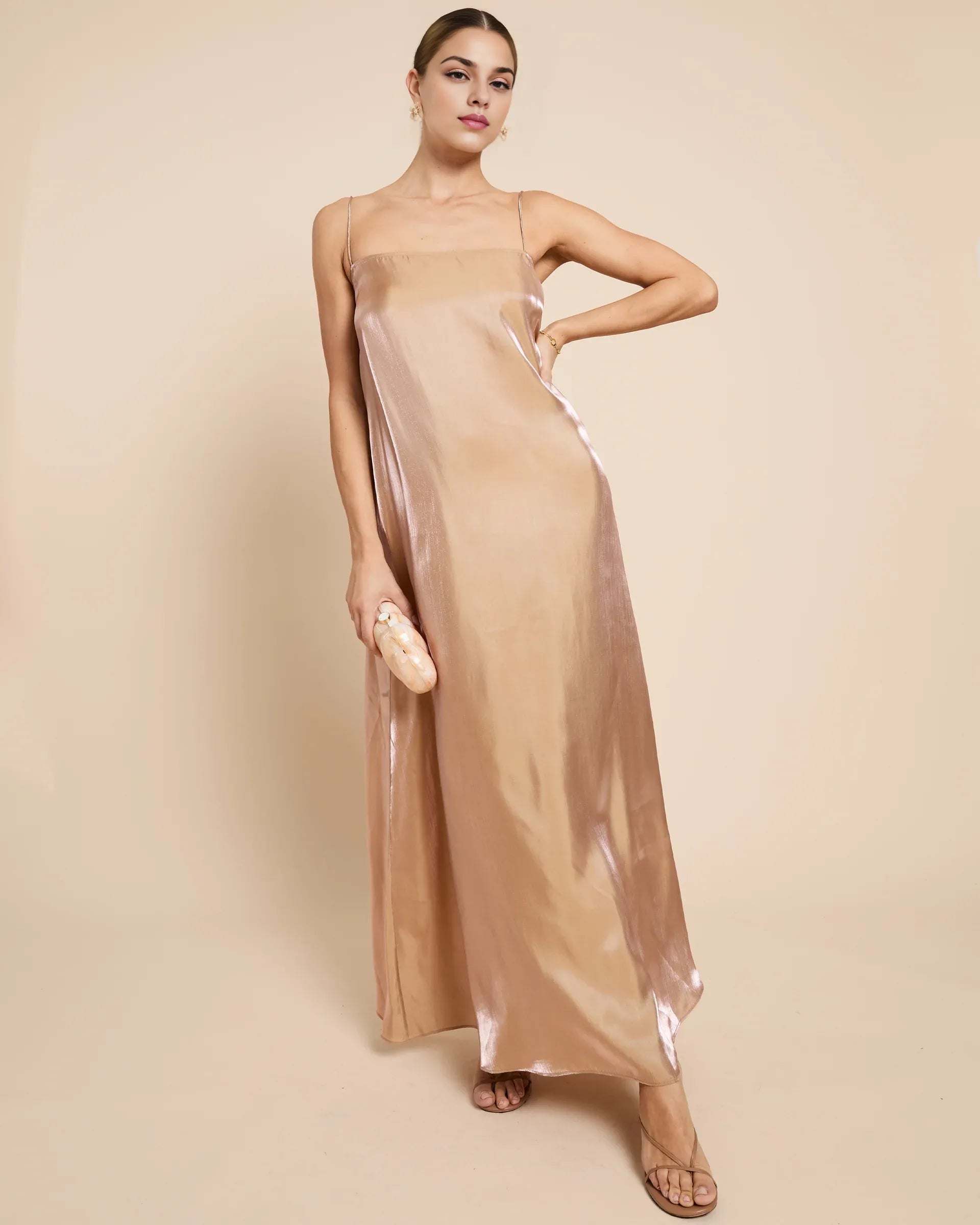 Weitese Dress Minimalist Straight Tube Floor-Length Sleeveless Party Dresses Square Neck Satin Solid Color Open Back Evening Dress