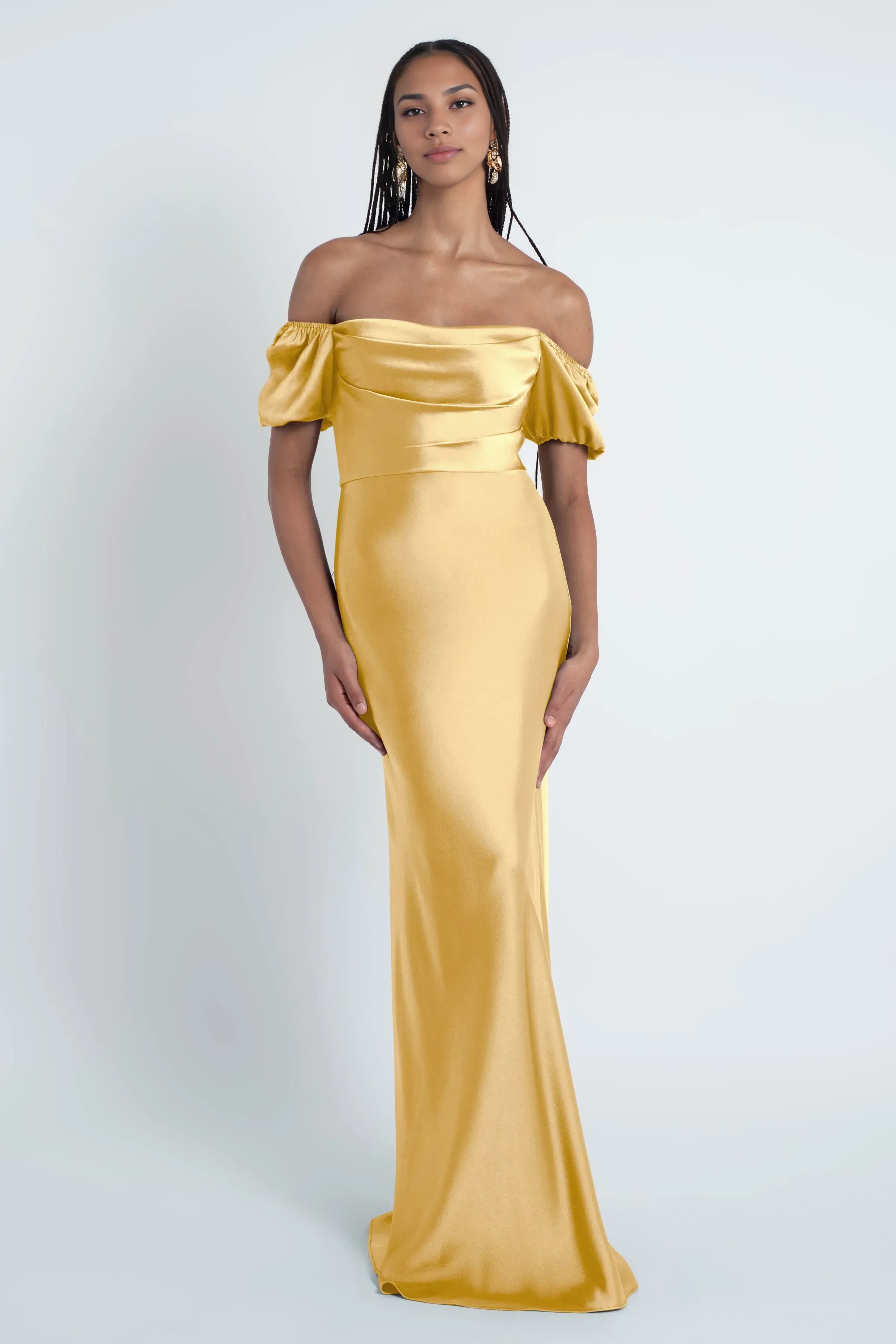 Straight Tube Straight Neck No Slit Short Sleeves Affordable Satin Evening Dresses Backless Trendy Floor Length Ball Gowns