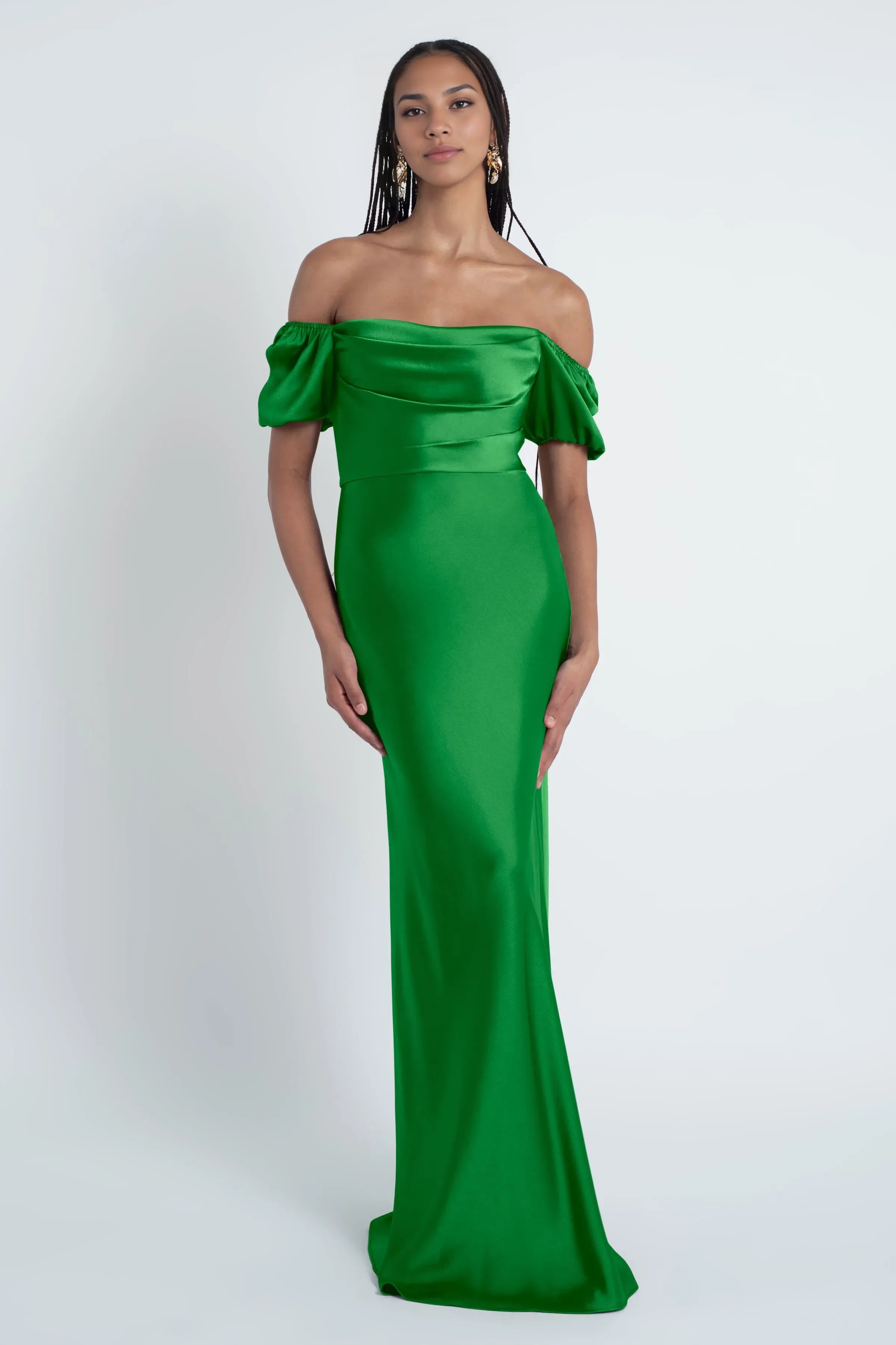 Straight Tube Straight Neck No Slit Short Sleeves Affordable Satin Evening Dresses Backless Trendy Floor Length Ball Gowns