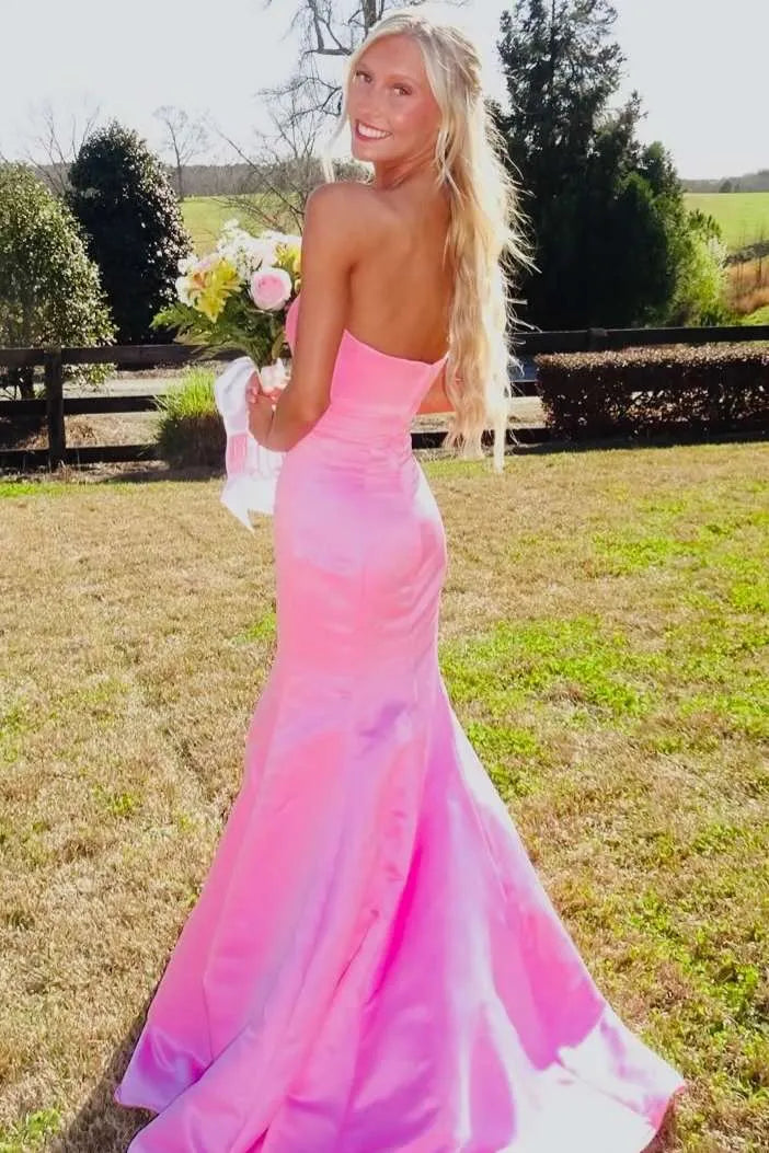Strapless Bow Cutout Satin Mermaid Prom Dress