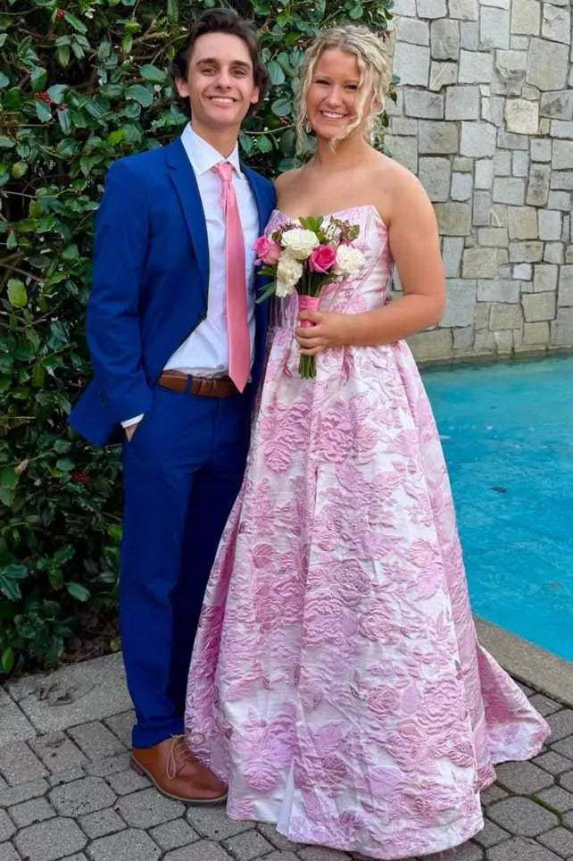 Strapless Corset Jacquard Floral A-Line Ball Gown