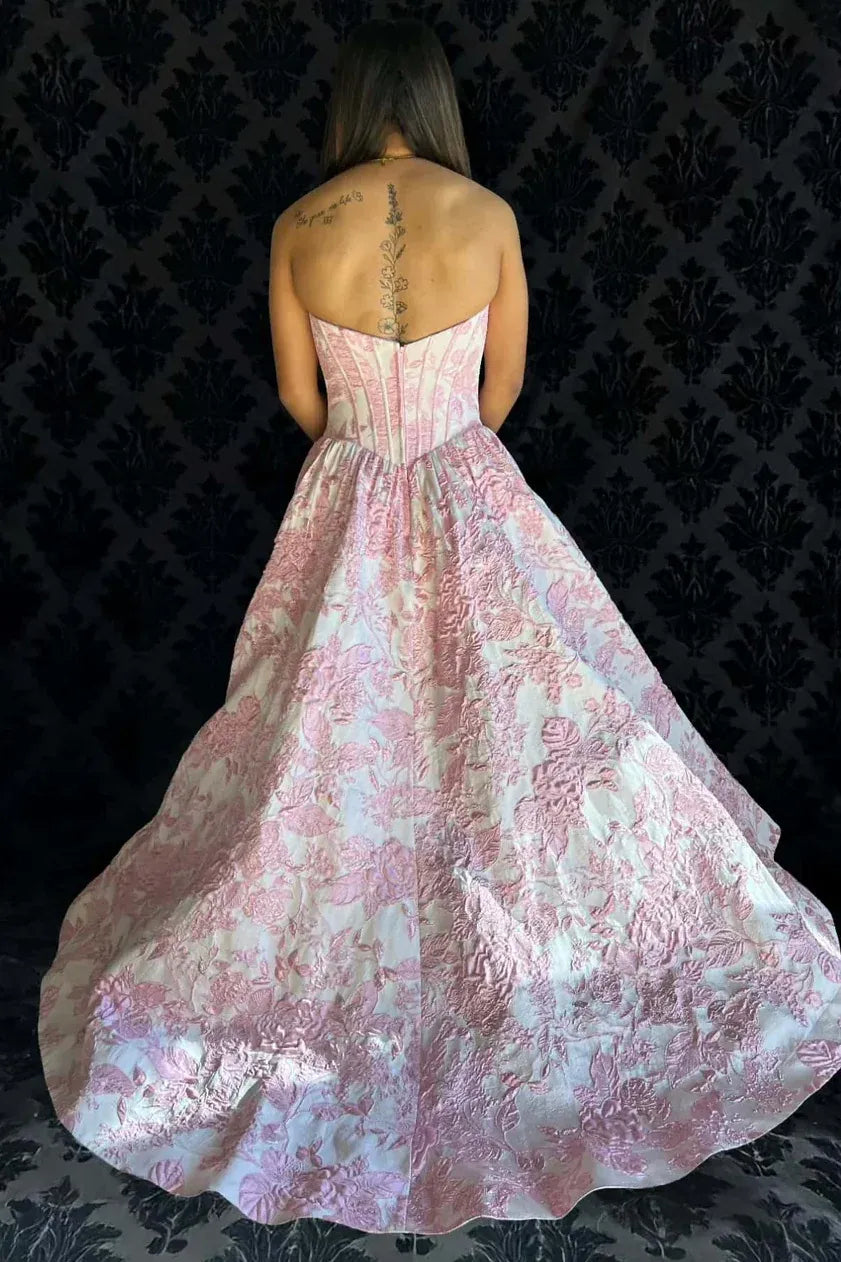 Strapless Corset Jacquard Floral A-Line Ball Gown