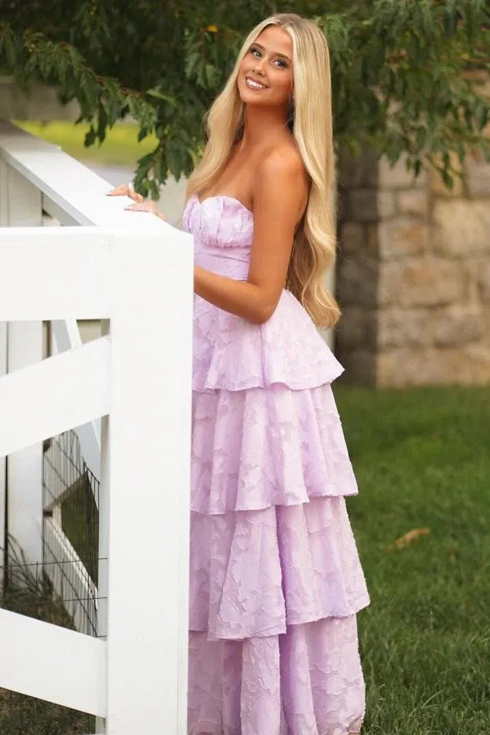 Strapless Sweetheart Tiered Ruffle Maxi Bridesmaid Dress