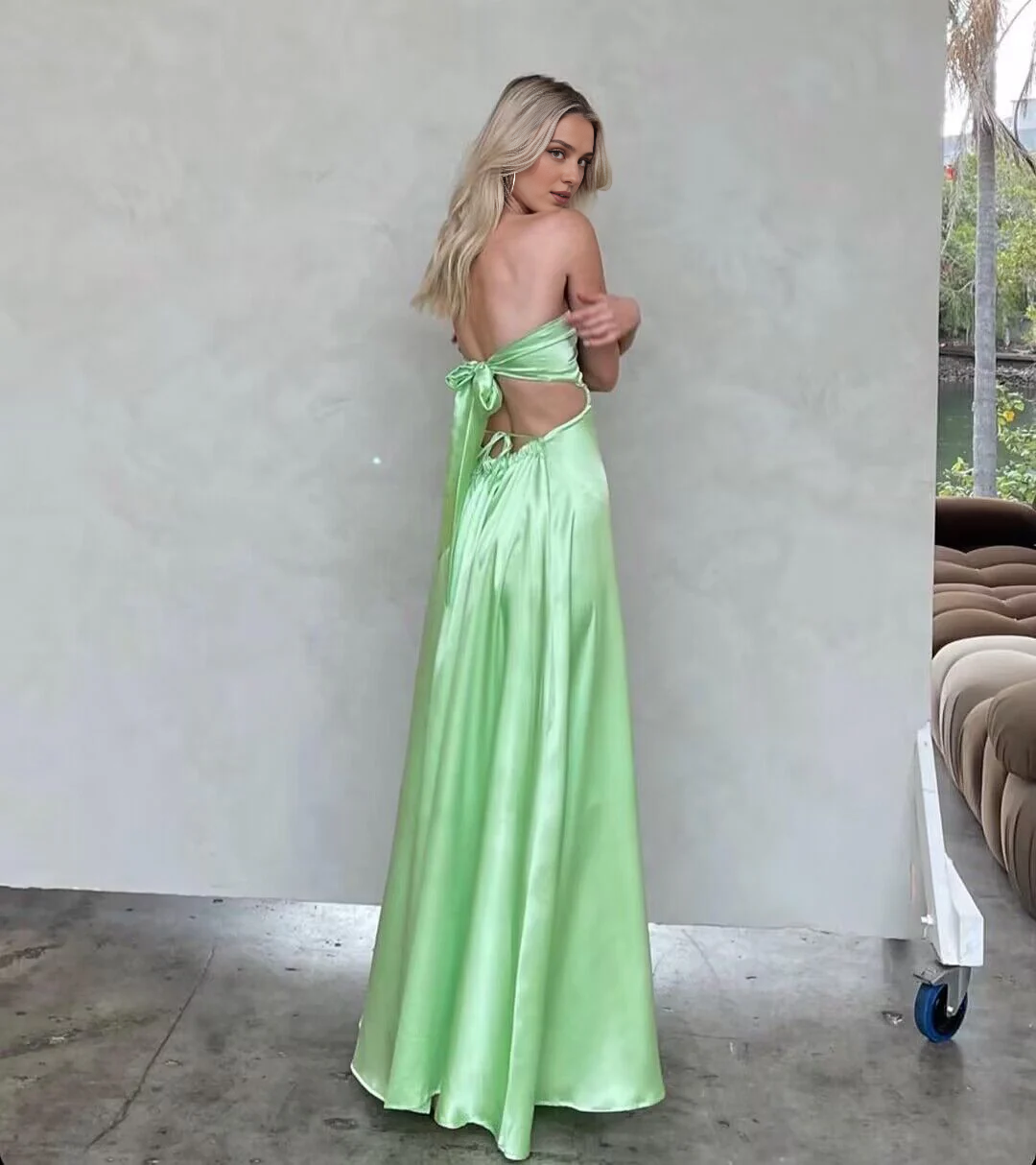 Weitese Formal Women's Dresses Strapless Green A Line Long Prom Dresses Prom Dresses Stores