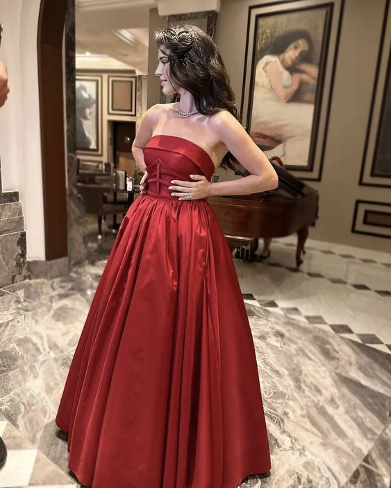 Robe de soirée longue rouge sans bretelles pour femme, coupe trapèze, style Weitese 