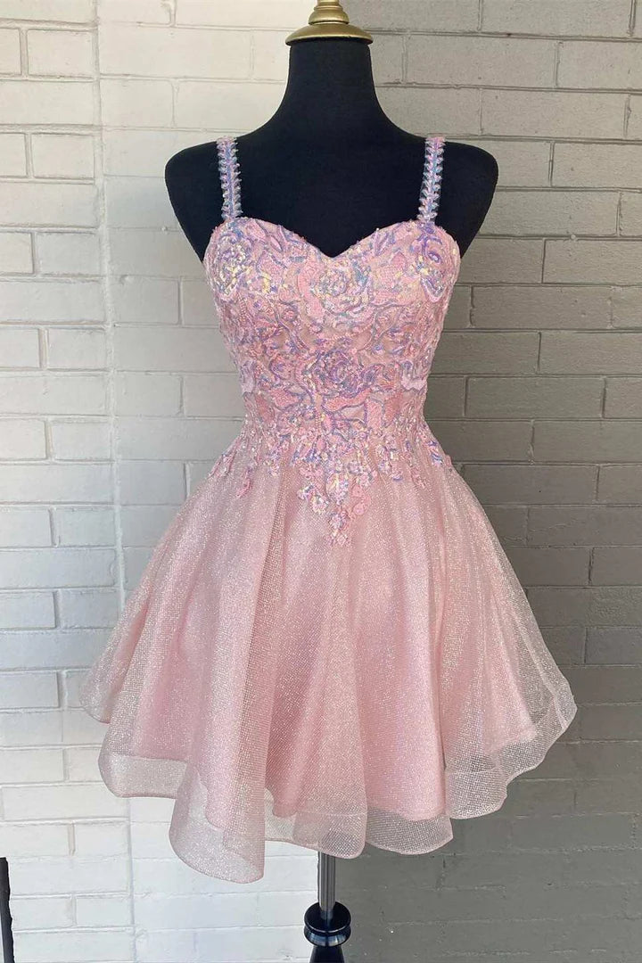 Strapless Princess Pink Sweetheart Straps A-Line Homecoming Dress