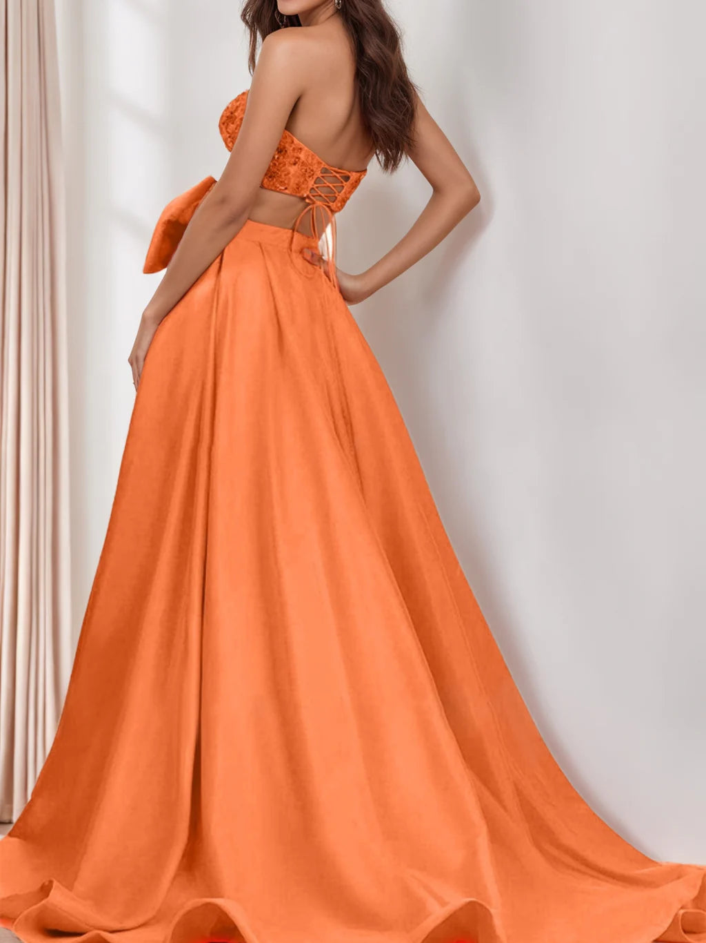 Prom Dresses Stores A-Line/Princess Strapless Sleeveless Sweep Train Evening Dress with Bow(s) Formal Women's Dresses
