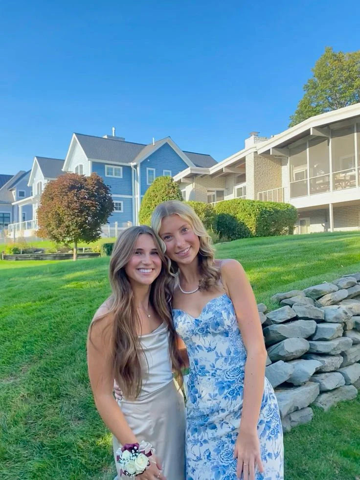 Weitese Dress Prom Dress Stores Blue Straps Printed Sheath Party Dress Wedding Guest Dress Formal Dresses