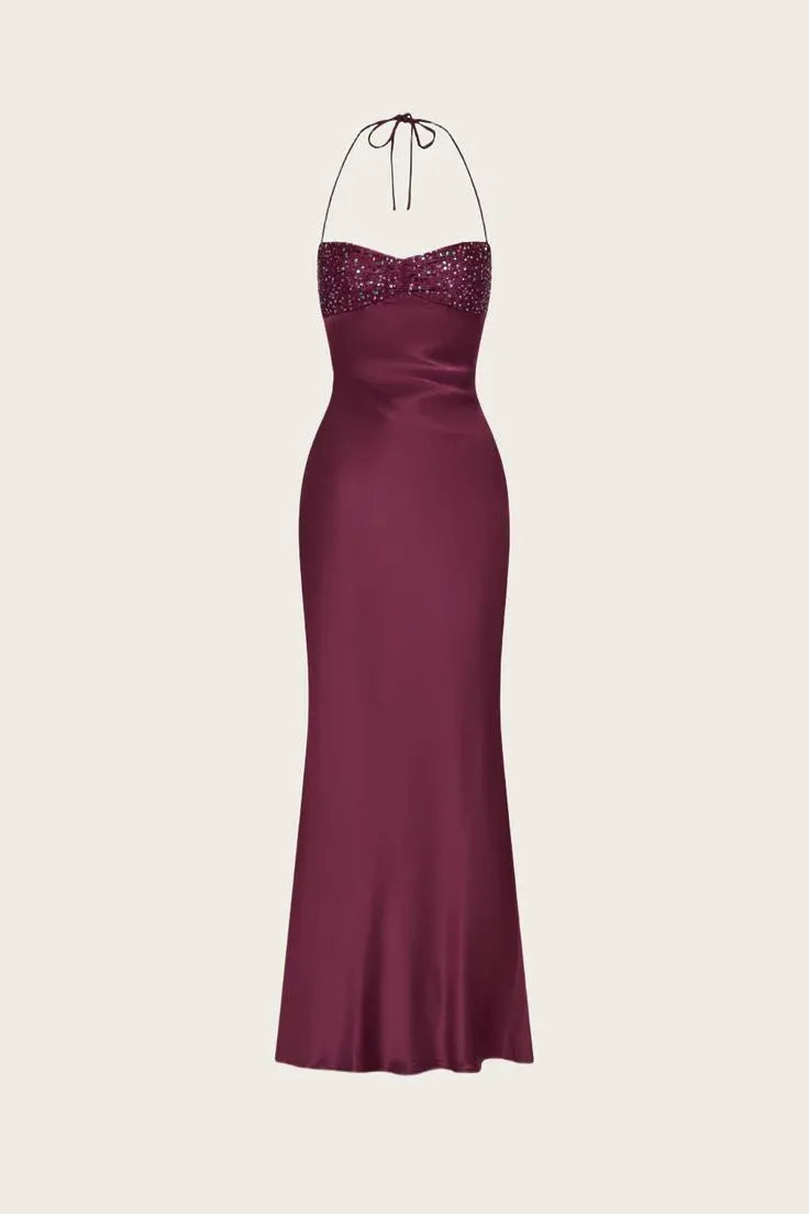 Stunning Mermaid Spaghetti Strap Lace-Up Back Beaded Bustier Floor-Length Satin Evening Gown