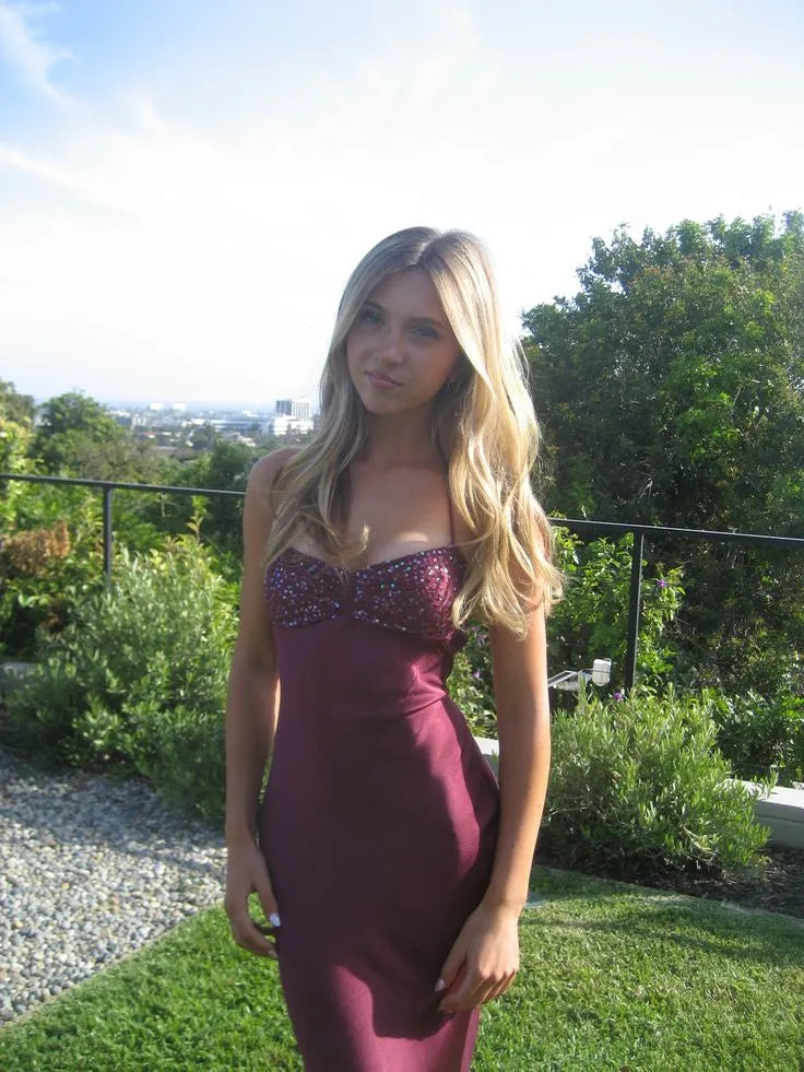 Stunning Mermaid Spaghetti Strap Lace-Up Back Beaded Bustier Floor-Length Satin Evening Gown