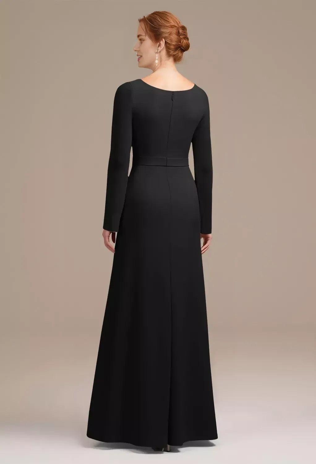 Stunning A-line V Neck Long Sleeves Pleated Chiffon Floor Length Mother of the Bride Dress