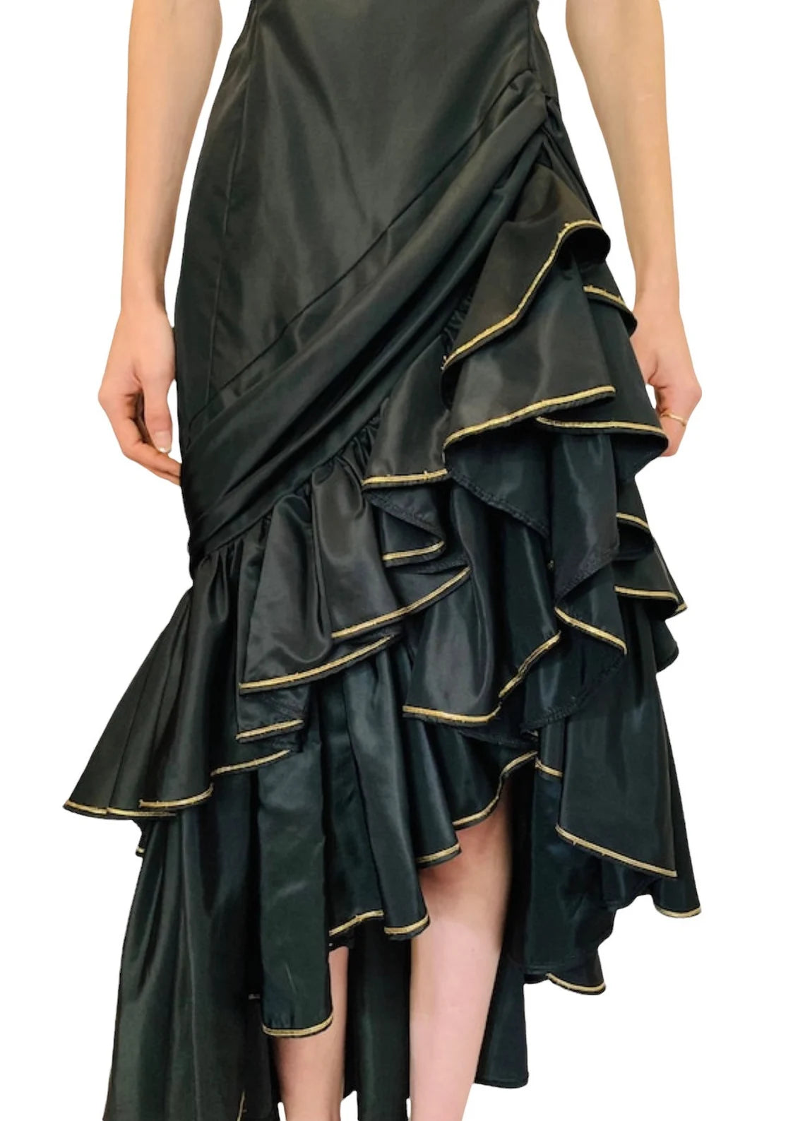 Superbe robe de soirée de demoiselle d'honneur à volants, coupe trapèze, épaules dénudées, plissée, sans manches 