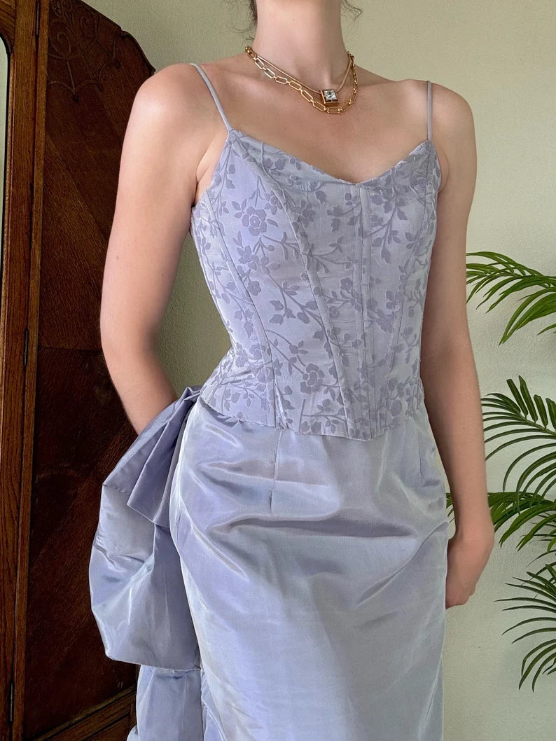 Stunning A-line Vintage Mermaid Ruffle Off Shoulder Spaghetti Straps Sleeveless Prom Party Dress