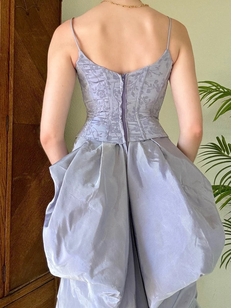 Stunning A-line Vintage Mermaid Ruffle Off Shoulder Spaghetti Straps Sleeveless Prom Party Dress