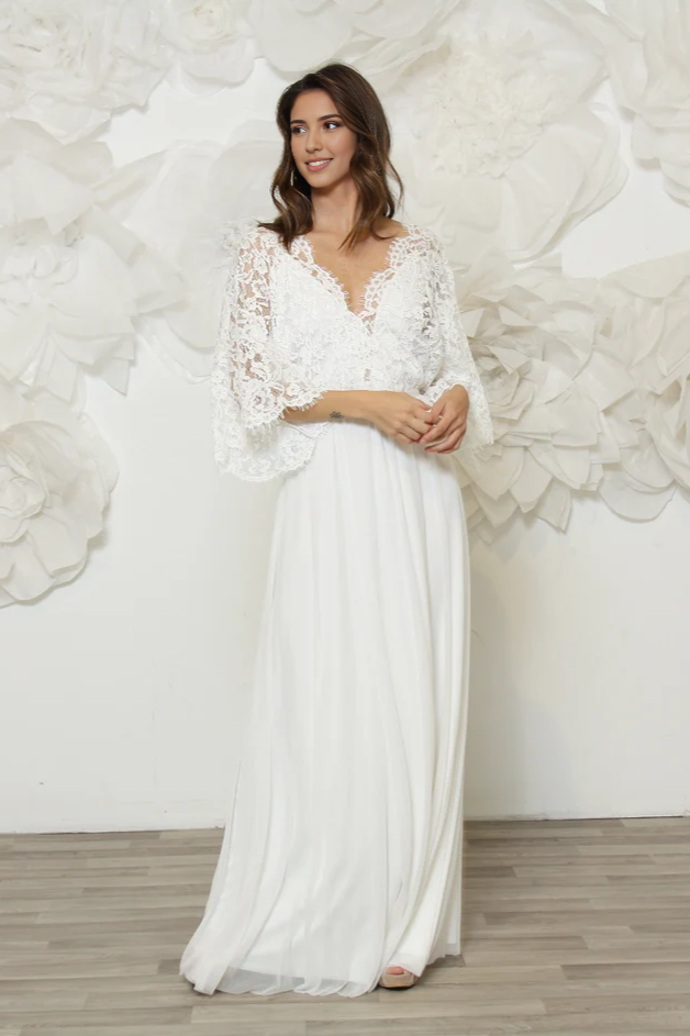 Stunning Modern Lace Wedding Dress Cool And Comfortable Wedding Dress With Butterfly Sleeves Handmade From Soft Lace A-line V Neck