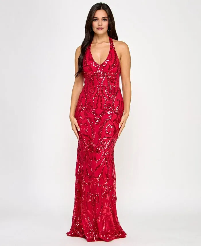 Stylish Mermaid Halter-Neck Sleeveless Sequins Floor-Length Evening Dress