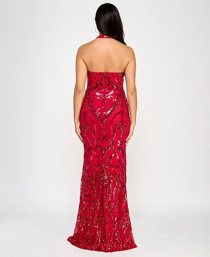 Stylish Mermaid Halter-Neck Sleeveless Sequins Floor-Length Evening Dress