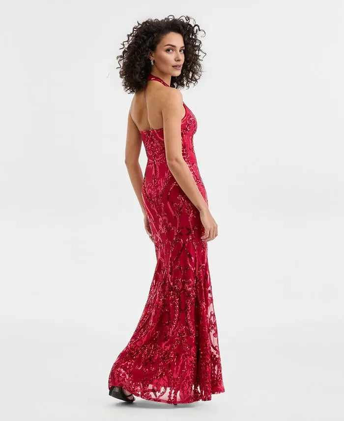 Stylish Mermaid Halter-Neck Sleeveless Sequins Floor-Length Evening Dress
