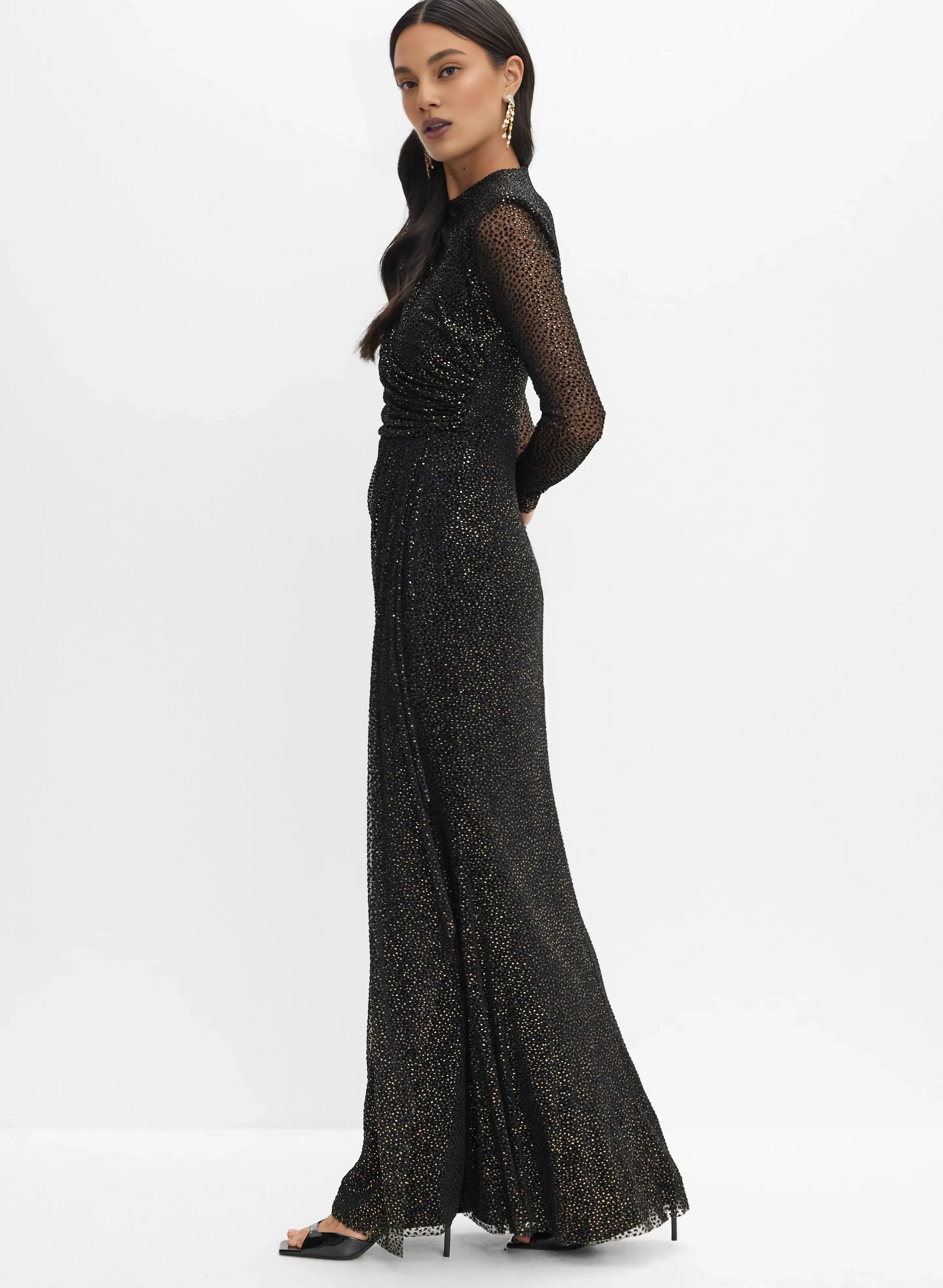 Stylish Sheath High Neck Long Sleeve Zipper Up Floor-Length Prom Dress