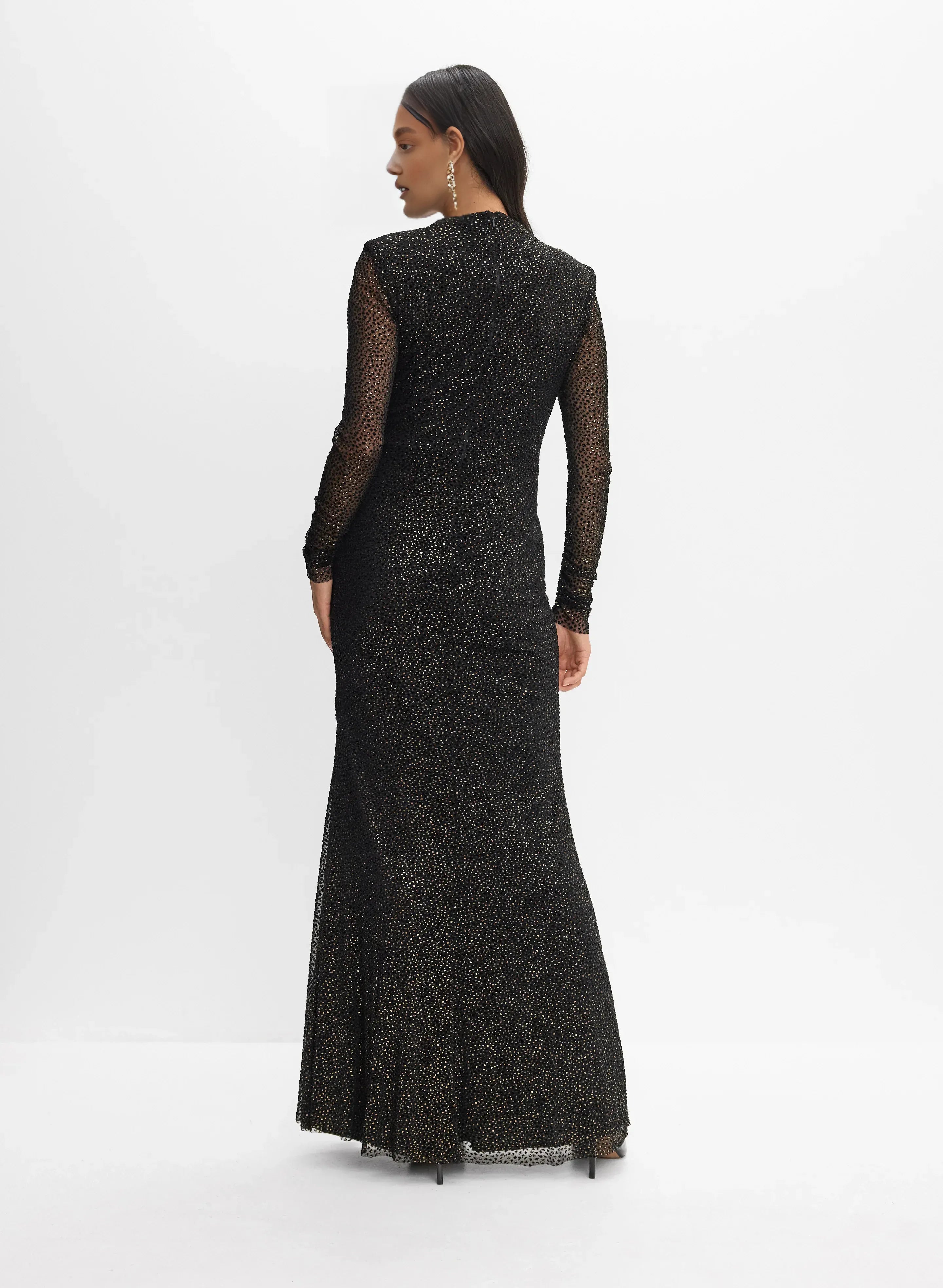 Stylish Sheath High Neck Long Sleeve Zipper Up Floor-Length Prom Dress