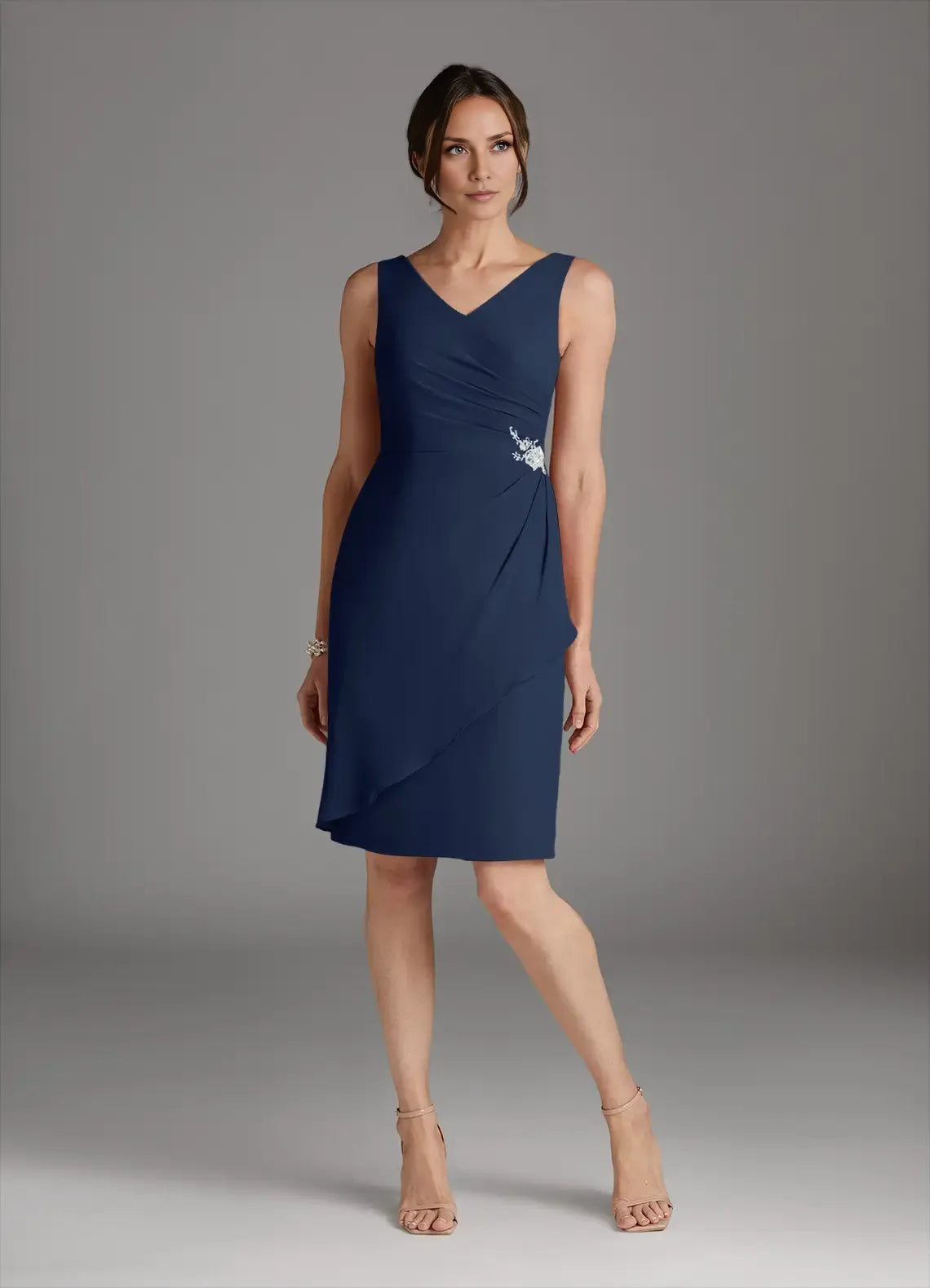 Stylish Sheath V-Neck Sleeveless V Back Knee-Length Mother of the Bride Dress