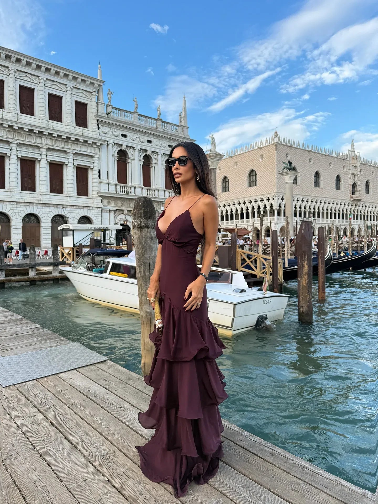 Stylish Spaghetti Straps Sleeveless Mermaid Layered Floor-Length Party Dress