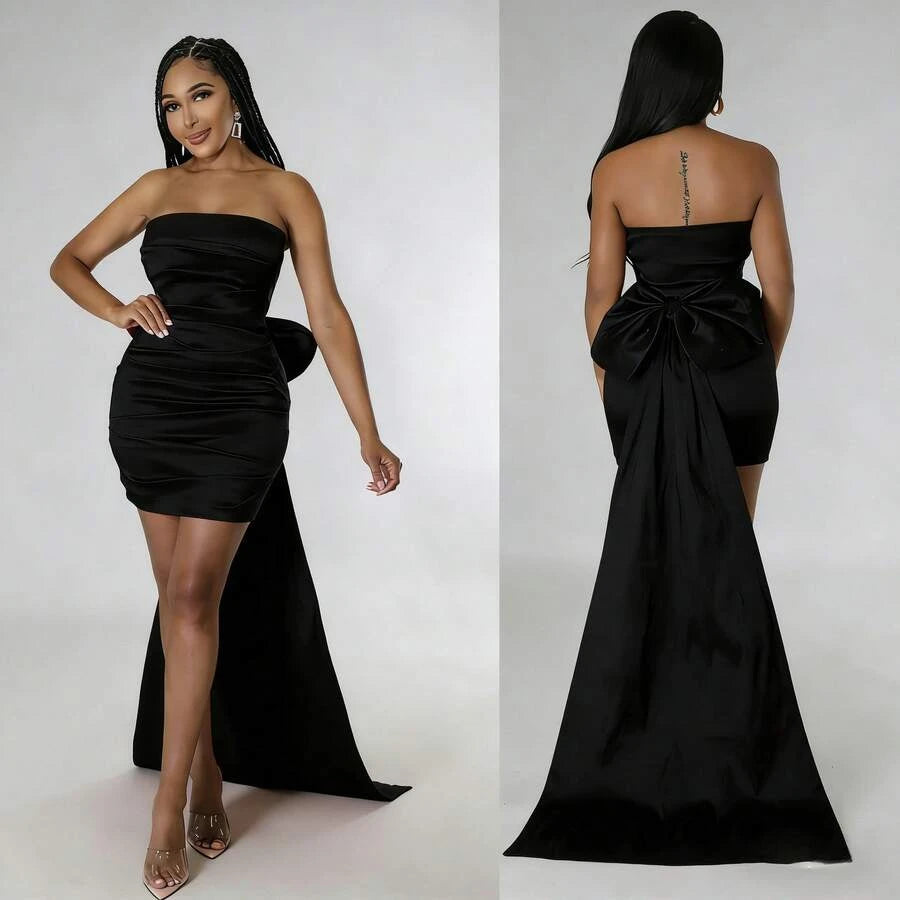 Stylish Sheath Strapless Ruched Bow-Back Royal Blue Mini Homecoming Dress