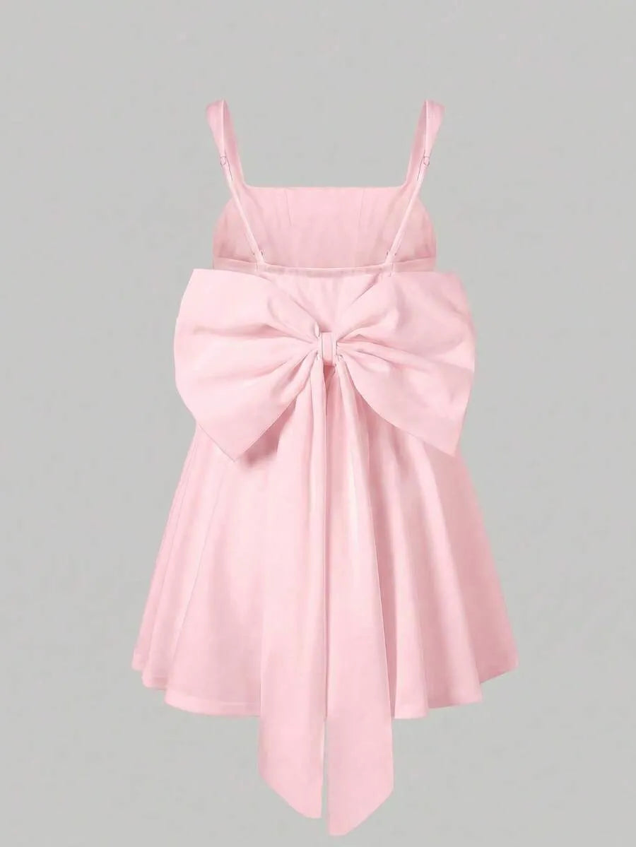 Sweet A-line Square Neck Corset Solid Color Pink Mini Homecoming Dress With Bow