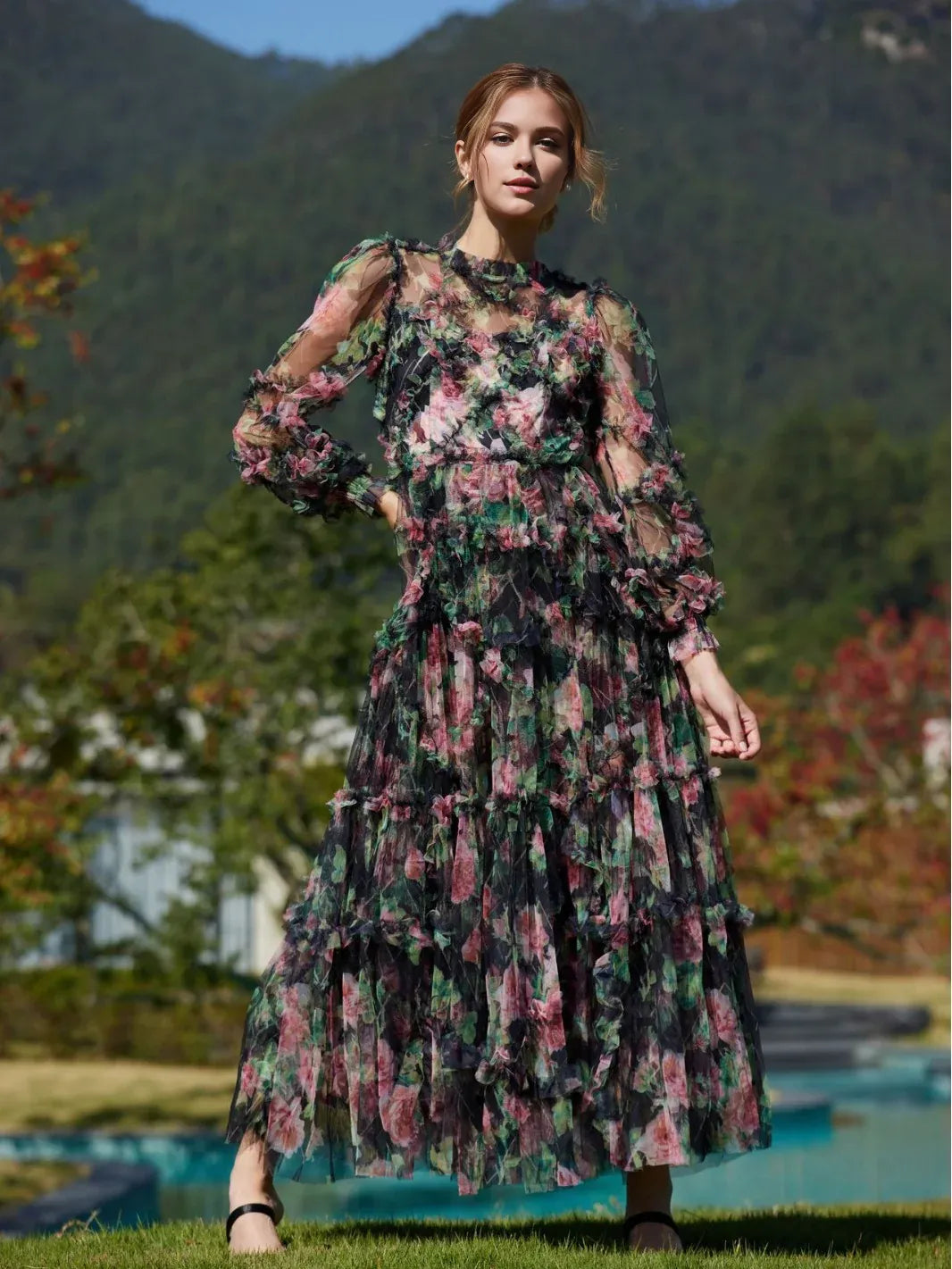 Sweet A-line Sweetheart Neck Puffy Sleeve Zipper Up Floor-Length Prom Dress