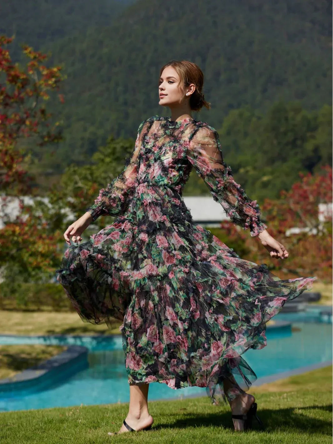 Sweet A-line Sweetheart Neck Puffy Sleeve Zipper Up Floor-Length Prom Dress