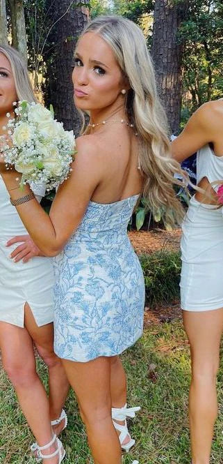 Weitese Dress Prom Dress Stores Sweet Blue Strapless Homecoming Dress Short Party Dress Formal Dresses