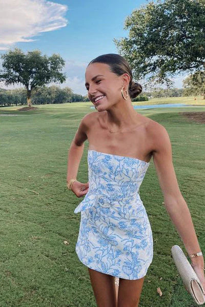 Weitese Dress Prom Dress Stores Sweet Blue Strapless Homecoming Dress Short Party Dress Formal Dresses