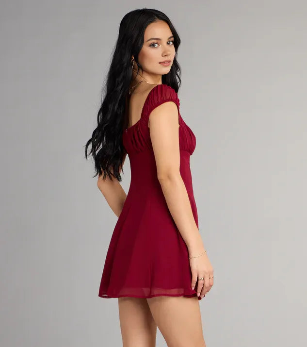 Sweet A-Line/Princess Square Neck Puff Short Sleeves Backless Short-Mini Homecoming Dresses