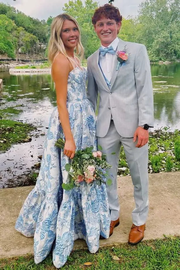 Sweetheart Strapless Corset Jacquard Floral A-Line Prom Ball Gown