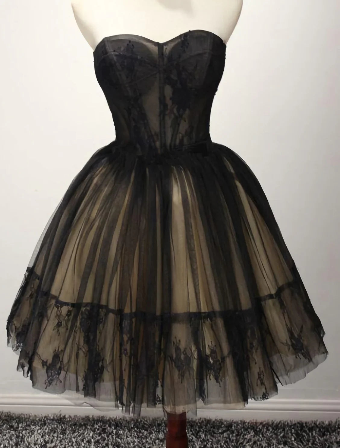 Robe de bal Weitese, robes de soirée noires en tulle et dentelle, coupe trapèze 