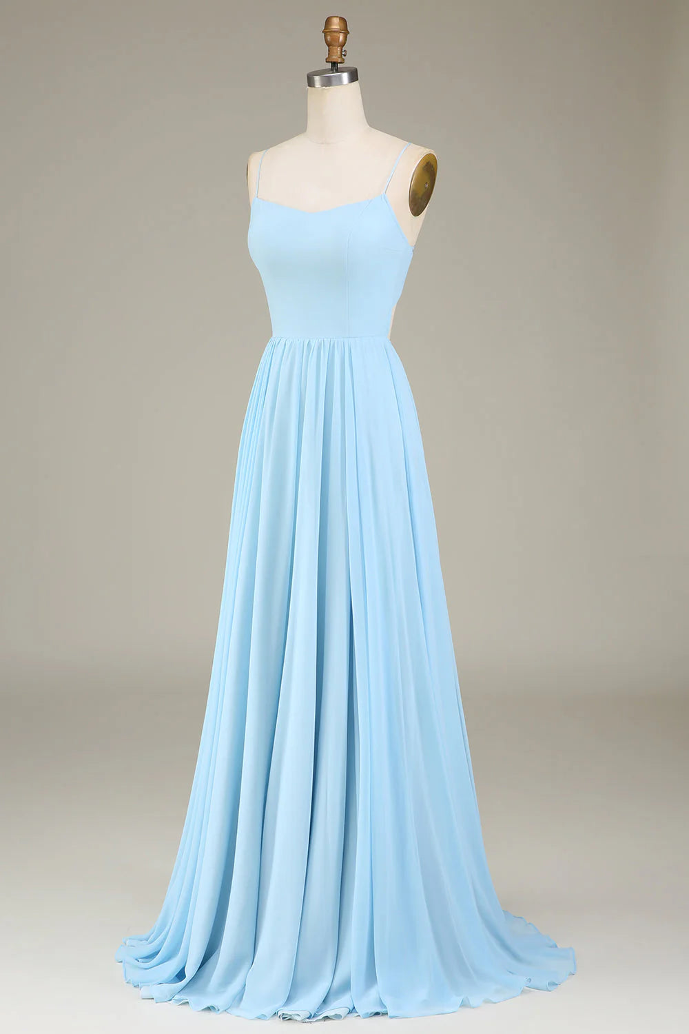 A-Line Spaghetti Straps Chiffon Long Bridesmaid Dress