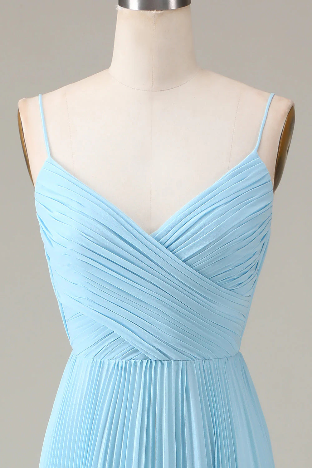 Spaghetti Straps V-Neck A-Line Pleated Chiffon Bridesmaid Dress