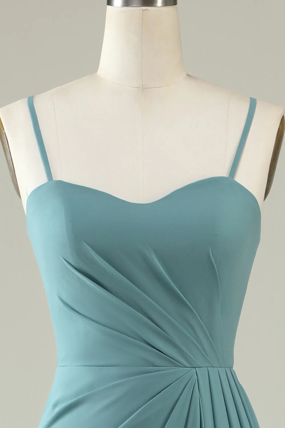 Strapless Thin Shoulder Strap Draped Long Chiffon Bridesmaid Dres s