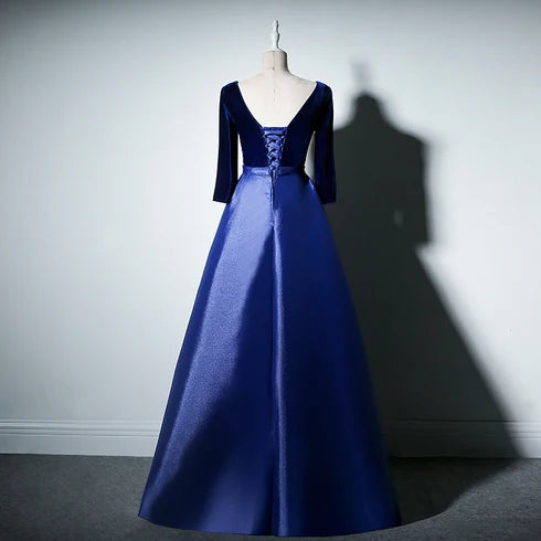 Luxury A-line V-neck Three Quarter Lace Up Long Bridesmaid Dress