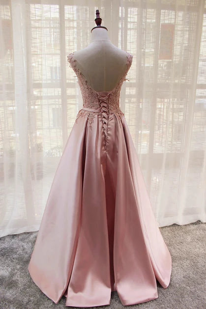 Dusty Rose Lace Satin Ball Gown with Bow Waist