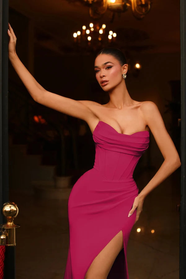 Fuchsia Mermaid Strapless Sweetheart Strapless Back Slit Prom Gown