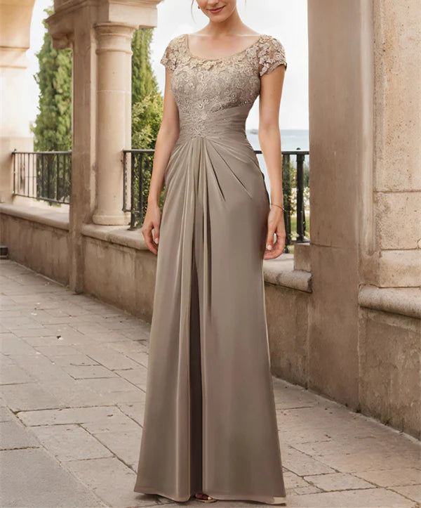 Sheath Scoop Floor-Length Chiffon Mother Of The Bride Dresses With Lace Ruffle