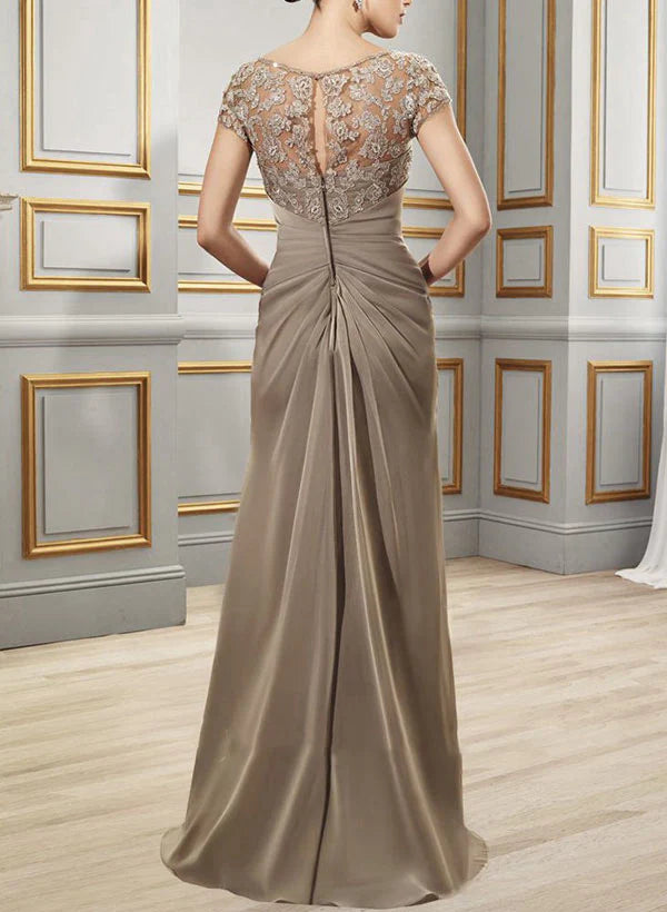 Sheath Scoop Floor-Length Chiffon Mother Of The Bride Dresses With Lace Ruffle