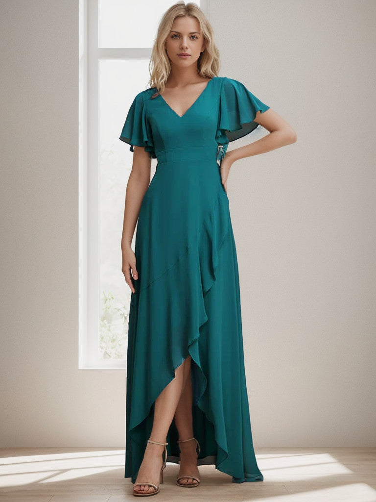 Charmante robe de demoiselle d'honneur en mousseline de soie Weitese avec ourlet en feuille de lotus