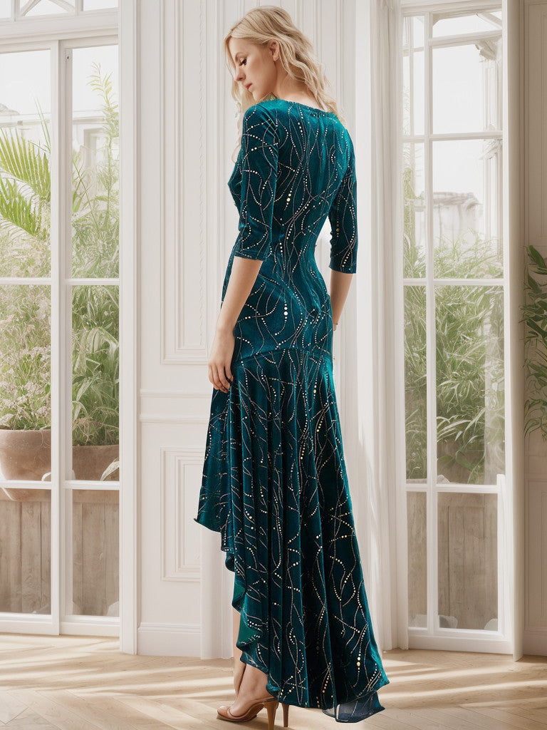 Vestido de fiesta de terciopelo con corte alto y bajo ajustado para mujer de Weitese