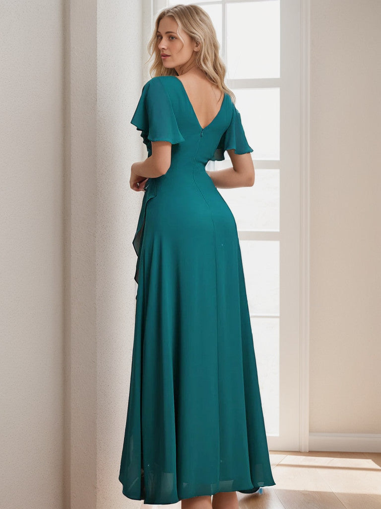 Charmante robe de demoiselle d'honneur en mousseline de soie Weitese avec ourlet en feuille de lotus