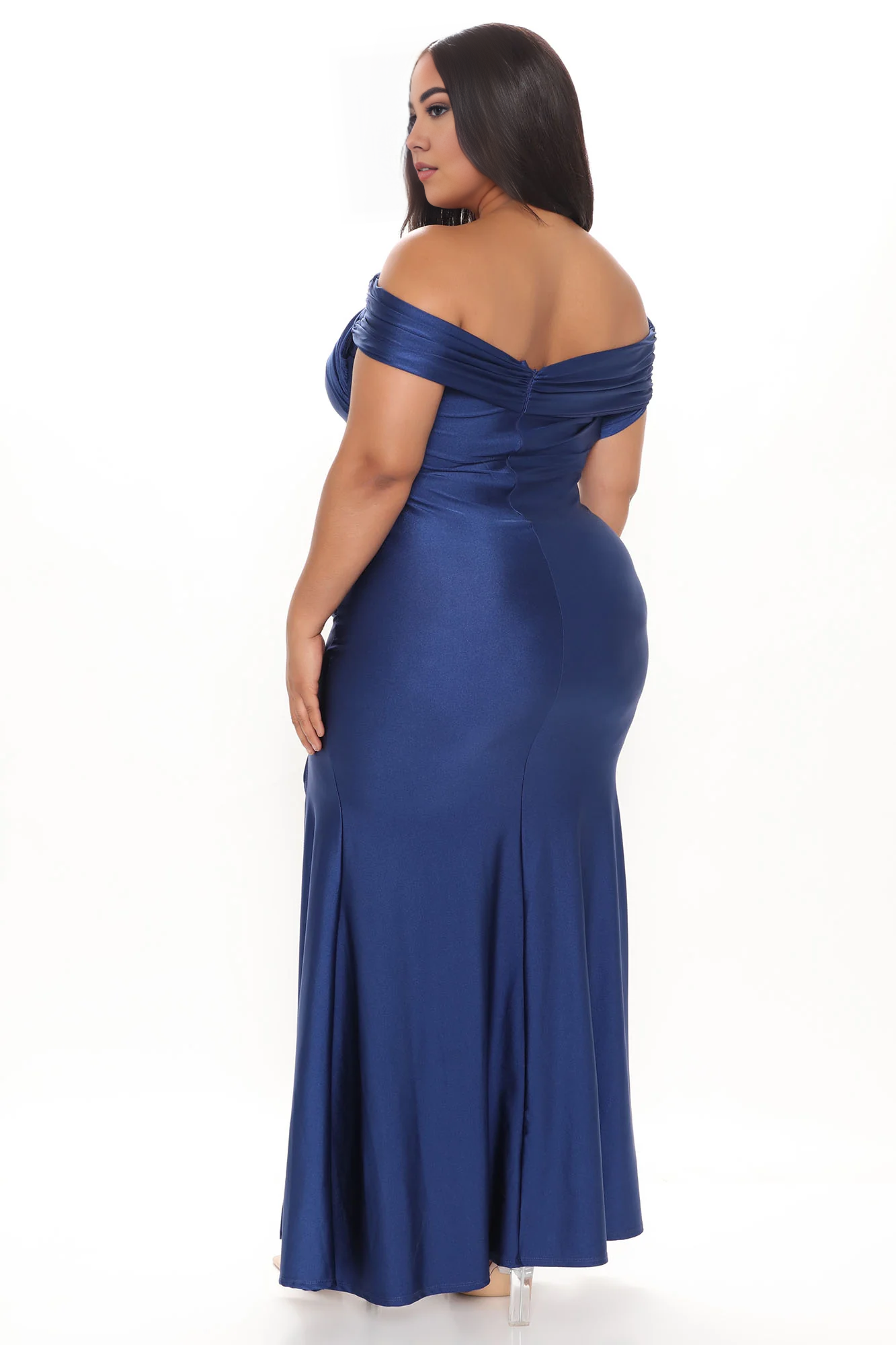 The Romance Maxi Dress Off-the-Shoulder Burgundy Mermaid Floor Length Navy Party Dress With Slit